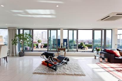 ultra modern living room in London penthouse apartment