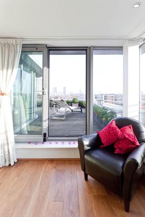 balcony door of short stay apartment in central London