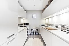 modern clean kitchen in central london holiday flat